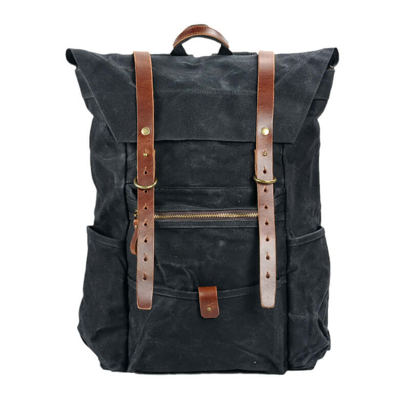 Vintage Waxed Canvas Leather Backpack Men Hiking Camping Rucksack Vintage Waxed Canvas Leather Backpack Men Hiking Camping Rucksack