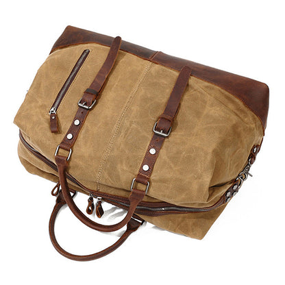 Large Waxed Canvas Travel Duffel Bag Leather Travel Duffle Luggage