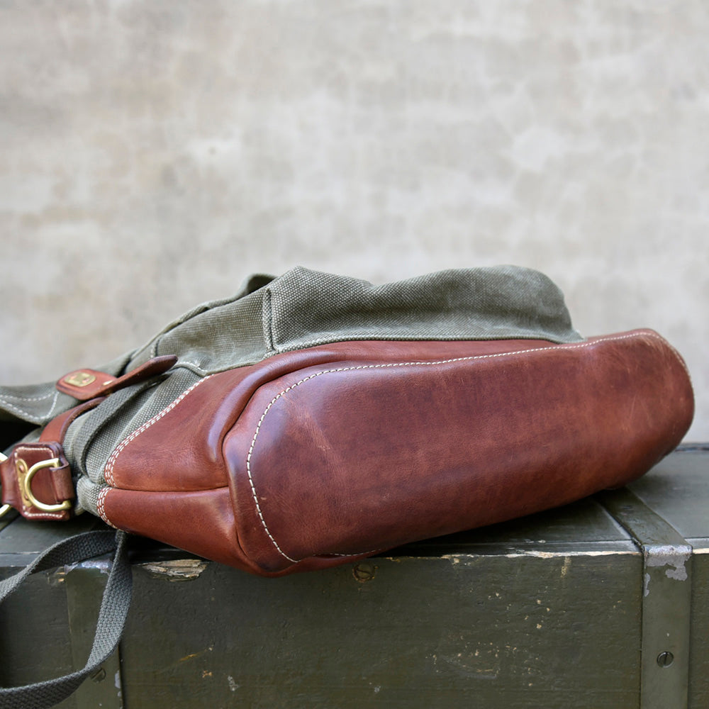 Canvas Leather Crossbody Bag 14.9in Retro Military Distressed Tote
