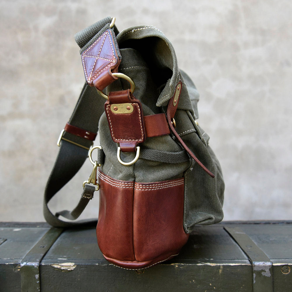 Canvas Leather Crossbody Bag 14.9in Retro Military Distressed Tote
