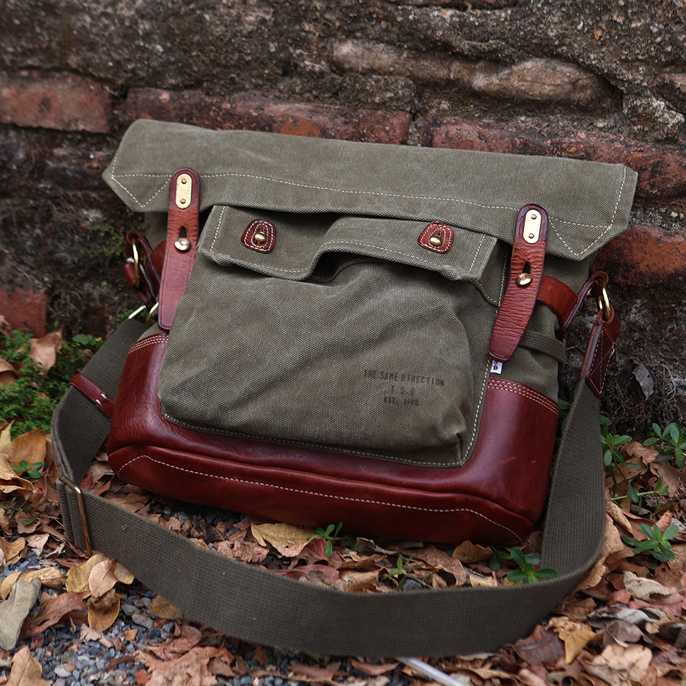 Canvas Leather Crossbody Bag 14.9in Retro Military Distressed Tote