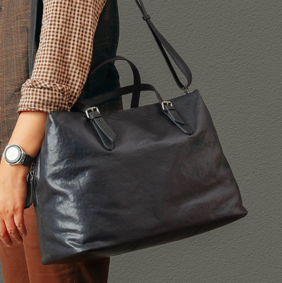 Large Full-Grain Leather Business Travel Bag 16.5in
