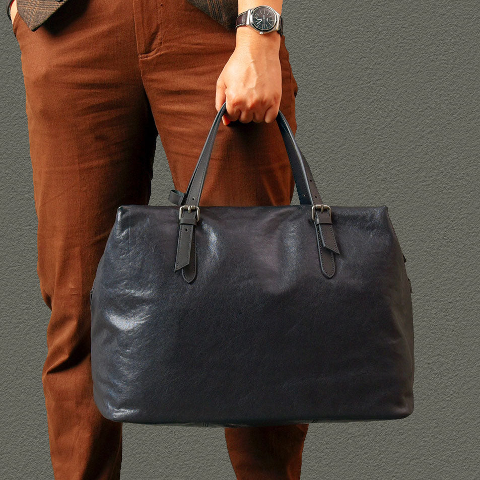 Large Full-Grain Leather Business Travel Bag 16.5in