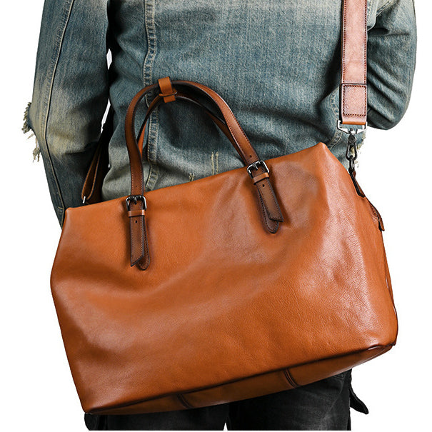 Large Full-Grain Leather Business Travel Bag 16.5in