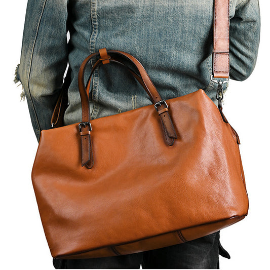 Large Full-Grain Leather Business Travel Bag 16.5in