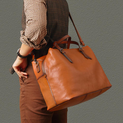 Large Full-Grain Leather Business Travel Bag 16.5in