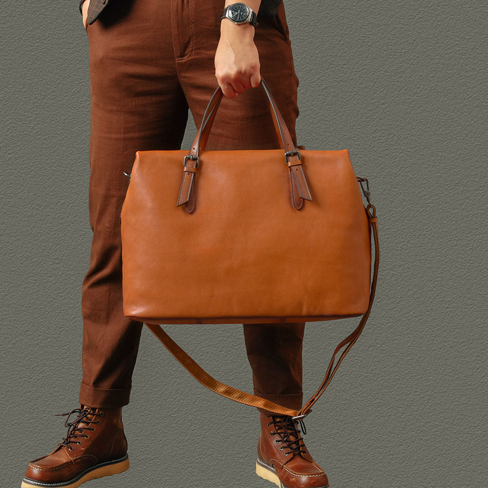 Large Full-Grain Leather Business Travel Bag 16.5in