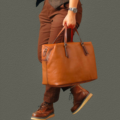Large Full-Grain Leather Business Travel Bag 16.5in
