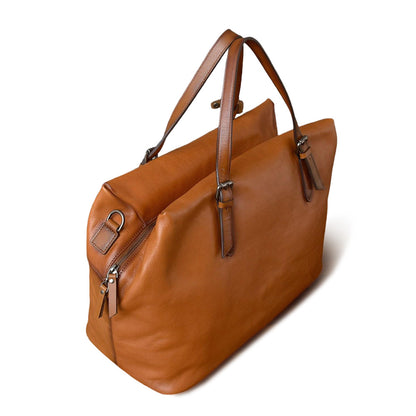 Large Full-Grain Leather Business Travel Bag 16.5in