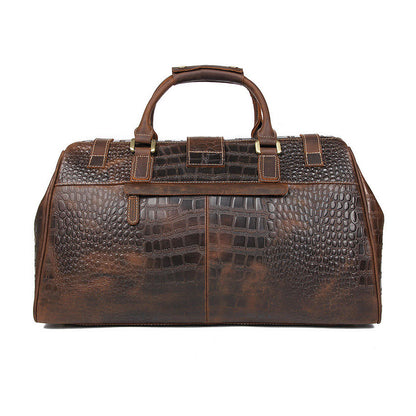 Lockable Leather Travel Duffel Bag Croc Embossed Weekender 20.5in