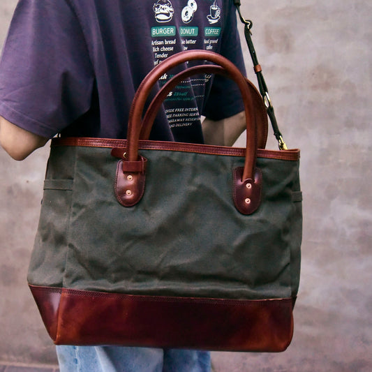 Large Vintage Heavy Waxed Canvas Travel Tote Bag for Men 21.7in