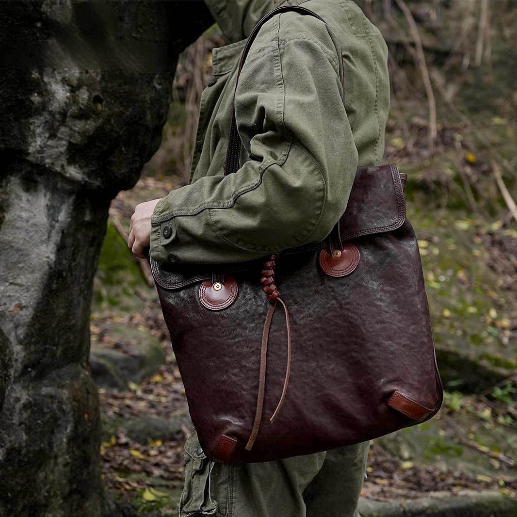 Large Vintage Vegetable-Tanned Horsehide Tote Bag