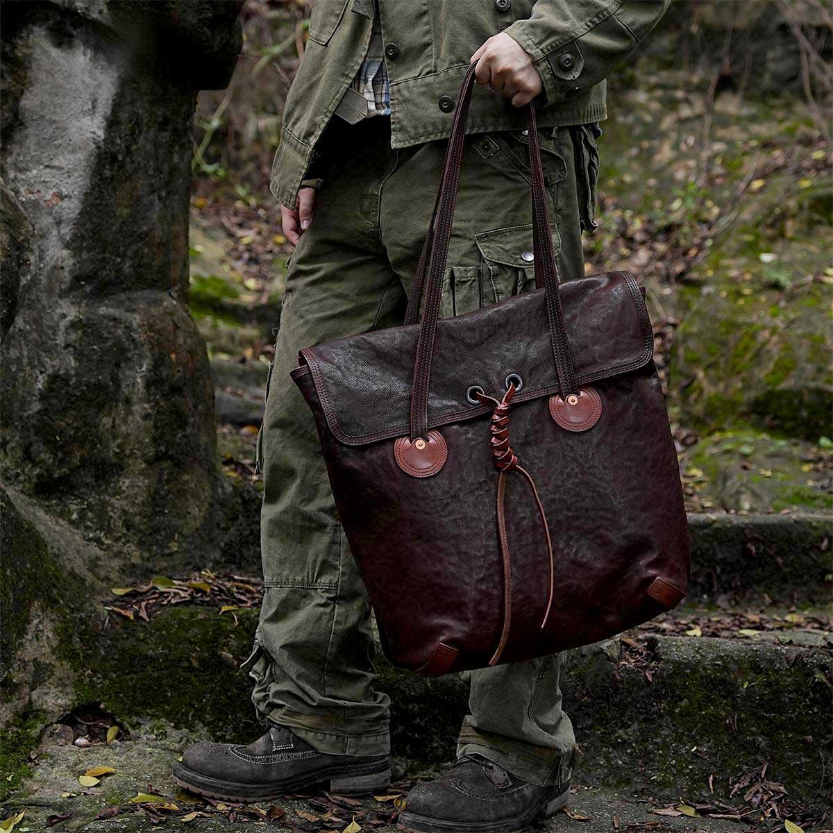 Large Vintage Vegetable-Tanned Horsehide Tote Bag