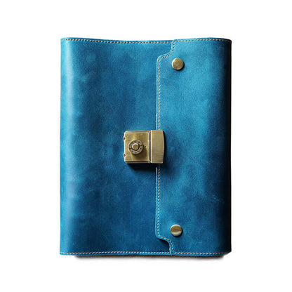 Refillable Leather Planner A5 With Lock Business Organizer 9in in blue leather with a secure lock.