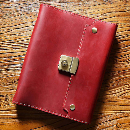Refillable Leather Planner A5 With Lock Business Organizer 9in in red color, featuring a stylish lock and premium leather finish.