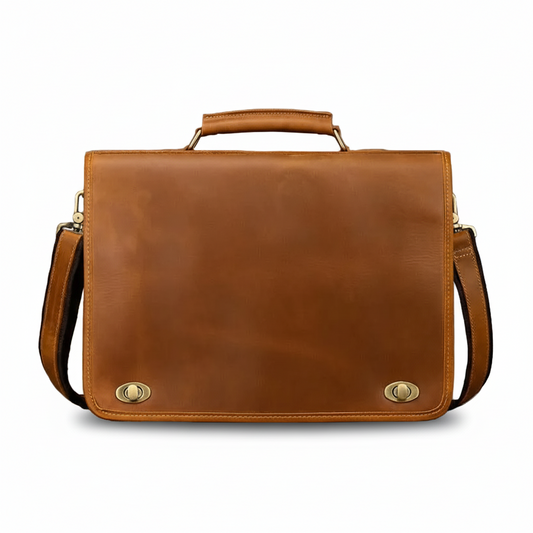 Vintage Leather Briefcase 15.4in Dual Compartment Bag For Men