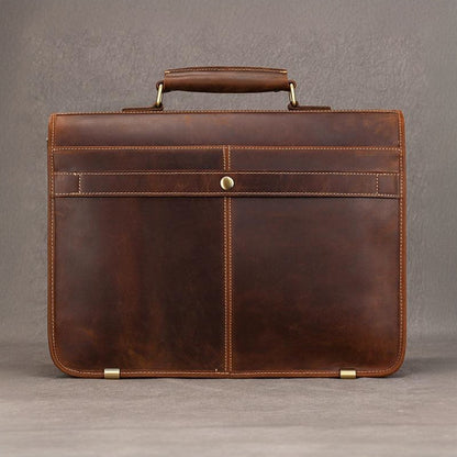 Vintage Leather Briefcase 15.4in Dual Compartment Bag For Men