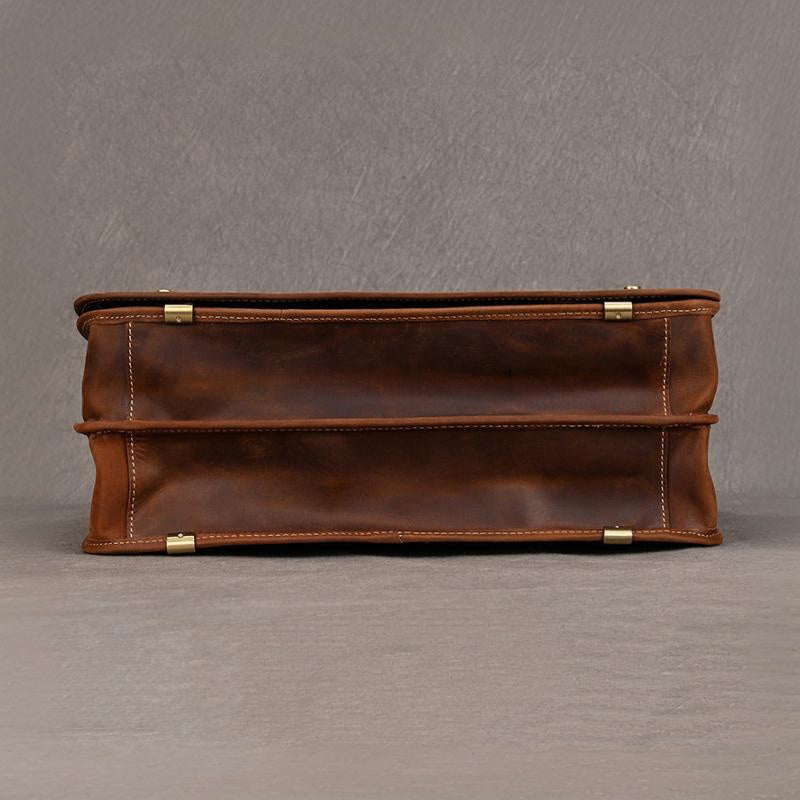 Vintage Leather Briefcase 15.4in Dual Compartment Bag For Men