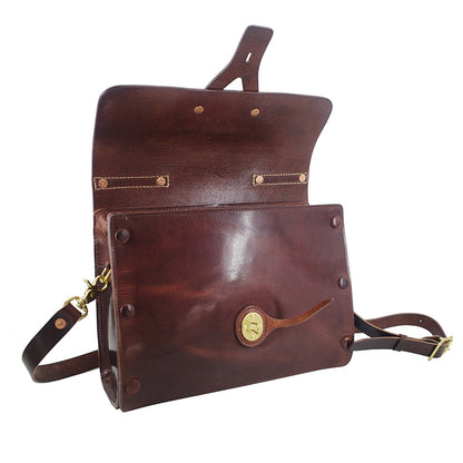 Handmade Italian Leather Laptop Bag Men open design with shoulder strap and secure closure