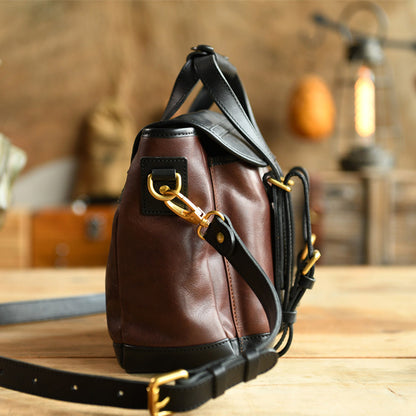 Italian Leather Messenger Bag 15.4in Cambridge Style Work Bag side view showcasing dark brown leather and strap details.
