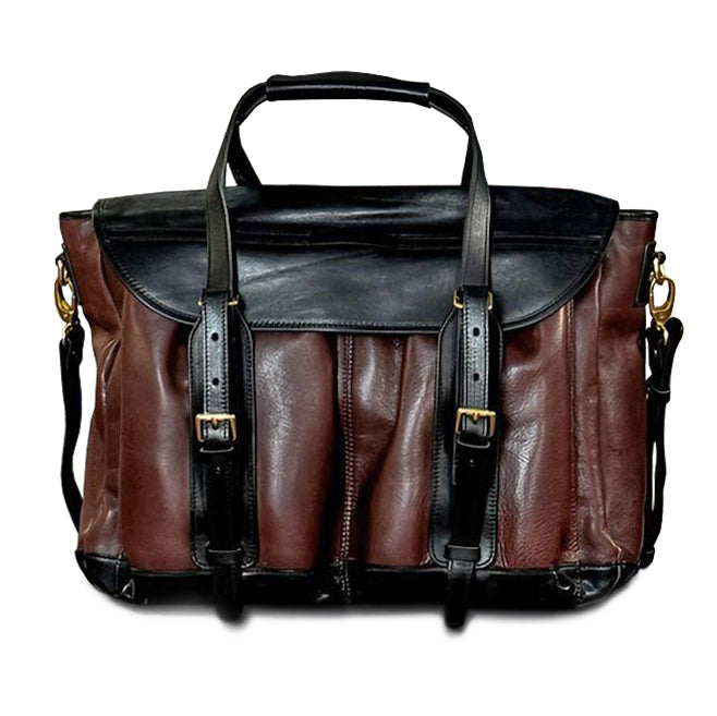 Italian Leather Messenger Bag 15.4in Cambridge Style Work Bag in dark brown and black color.