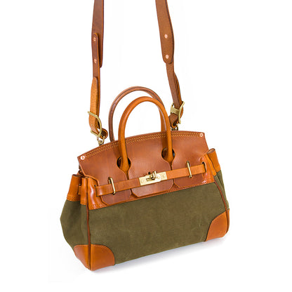 Leather Canvas Crossbody Bag featuring a stylish design with leather and canvas materials, perfect for women.