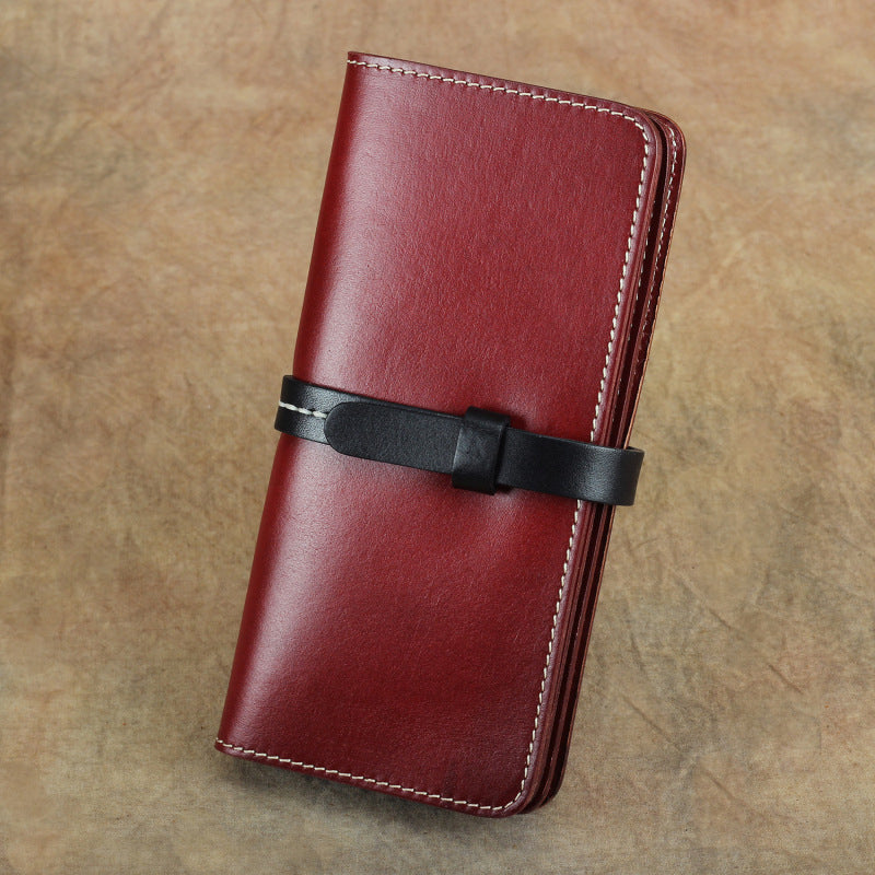 Handmade Full Grain Leather Long Wallet Card Slots Clutch 7.9in