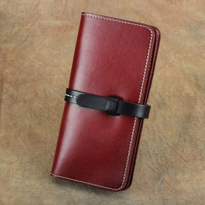 Handmade Full Grain Leather Long Wallet Card Slots Clutch 7.9in