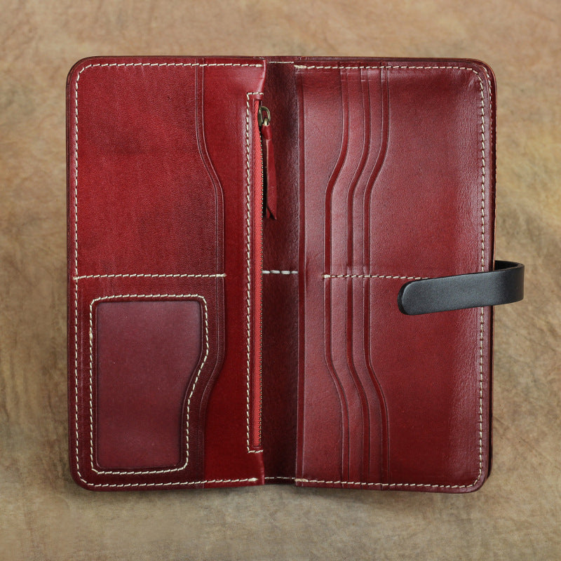 Handmade Full Grain Leather Long Wallet Card Slots Clutch 7.9in