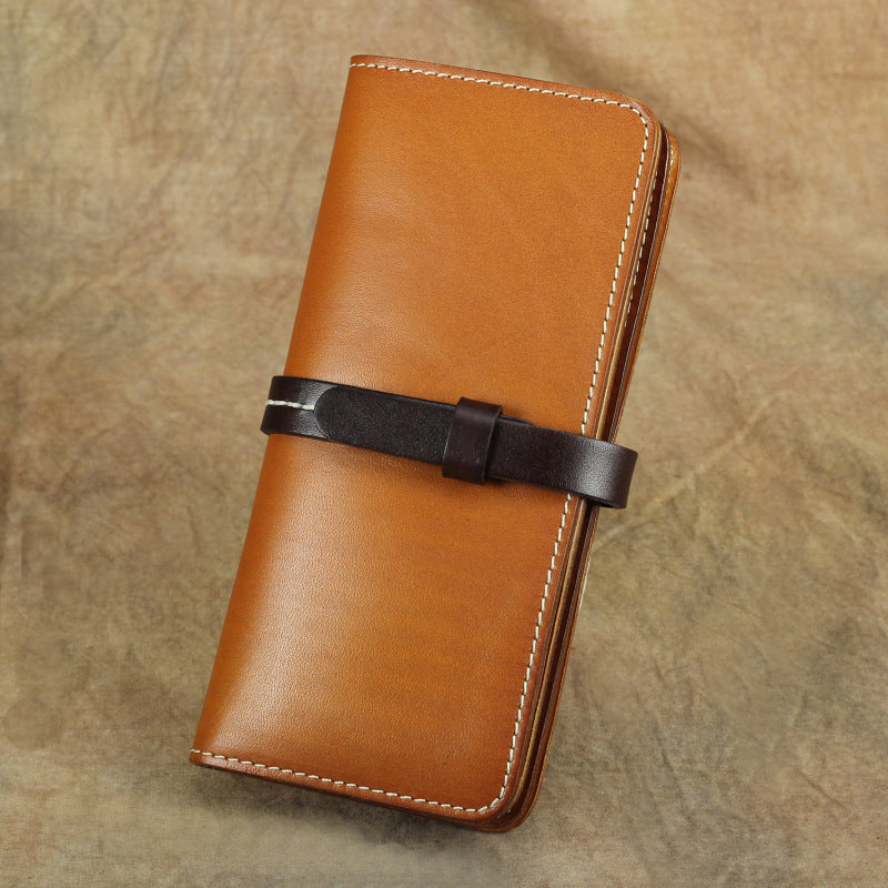Handmade Full Grain Leather Long Wallet Card Slots Clutch 7.9in