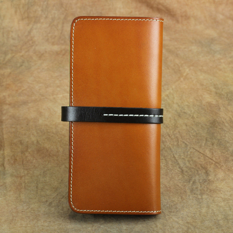 Handmade Full Grain Leather Long Wallet Card Slots Clutch 7.9in