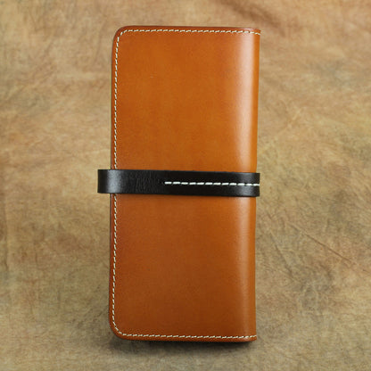 Handmade Full Grain Leather Long Wallet Card Slots Clutch 7.9in