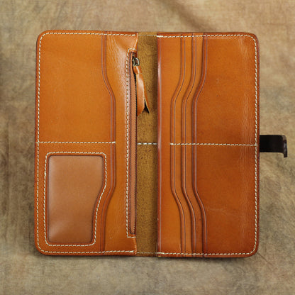 Handmade Full Grain Leather Long Wallet Card Slots Clutch 7.9in