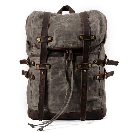 Canvas Backpack Men Waterproof Travel Rucksack Outdoor Bag 17.7in