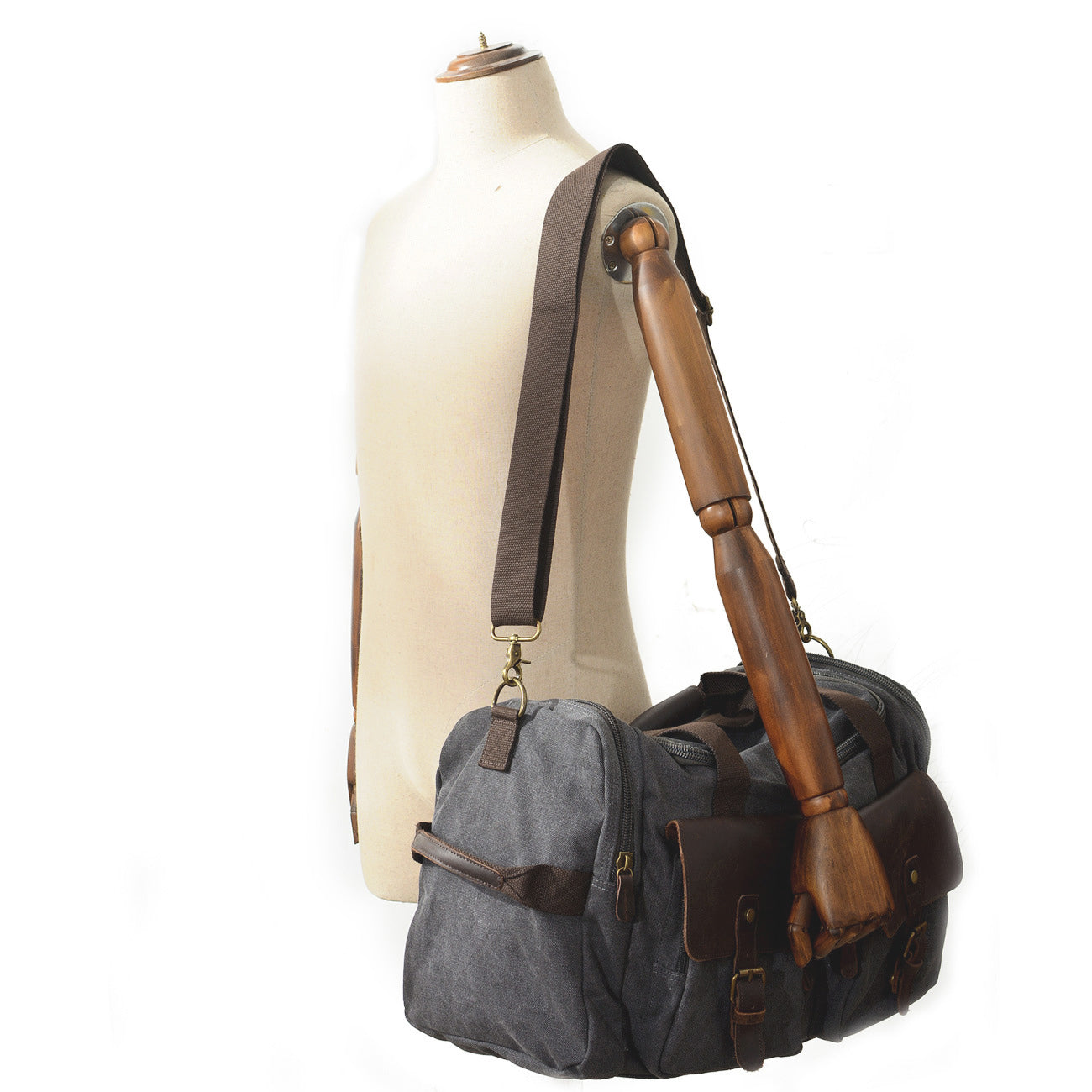 Large Canvas Leather Travel Bag 20.9in Crossbody Shoulder Duffel For Men