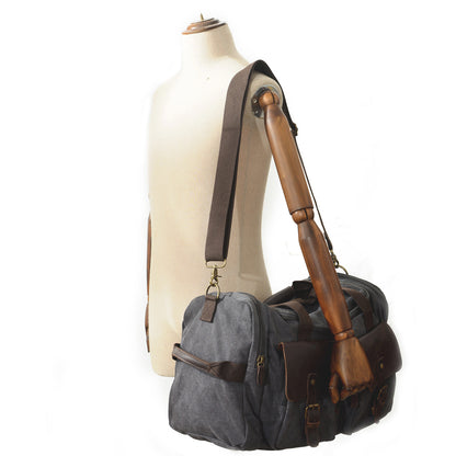 Large Canvas Leather Travel Bag 20.9in Crossbody Shoulder Duffel For Men