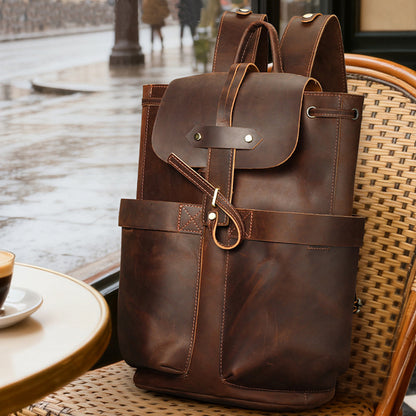 Men's Full Grain Leather Backpack 16.5" Laptop Travel Bag