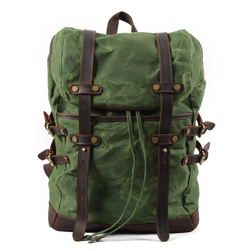 Canvas Backpack Men Waterproof Travel Rucksack Outdoor Bag 17.7in