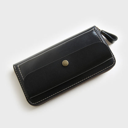 Full Grain Leather Zip Around Wallet Card Holder Phone Organizer