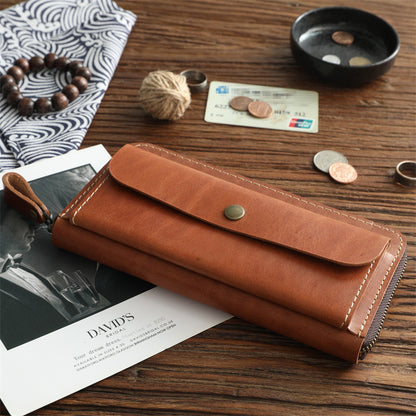 Full Grain Leather Zip Around Wallet Card Holder Phone Organizer