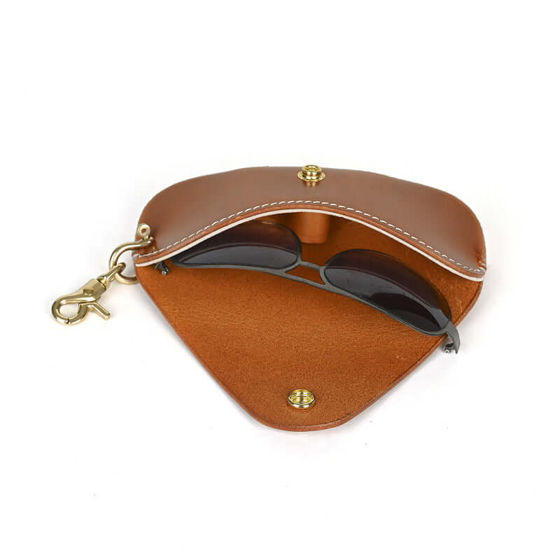 Italian Leather Glasses Case Handmade Vintage Sunglasses Holder with sunglasses inside.