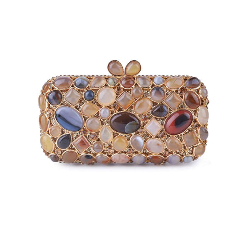 Agate Stone Evening Clutch with rhinestone gemstone design, perfect for weddings and parties.