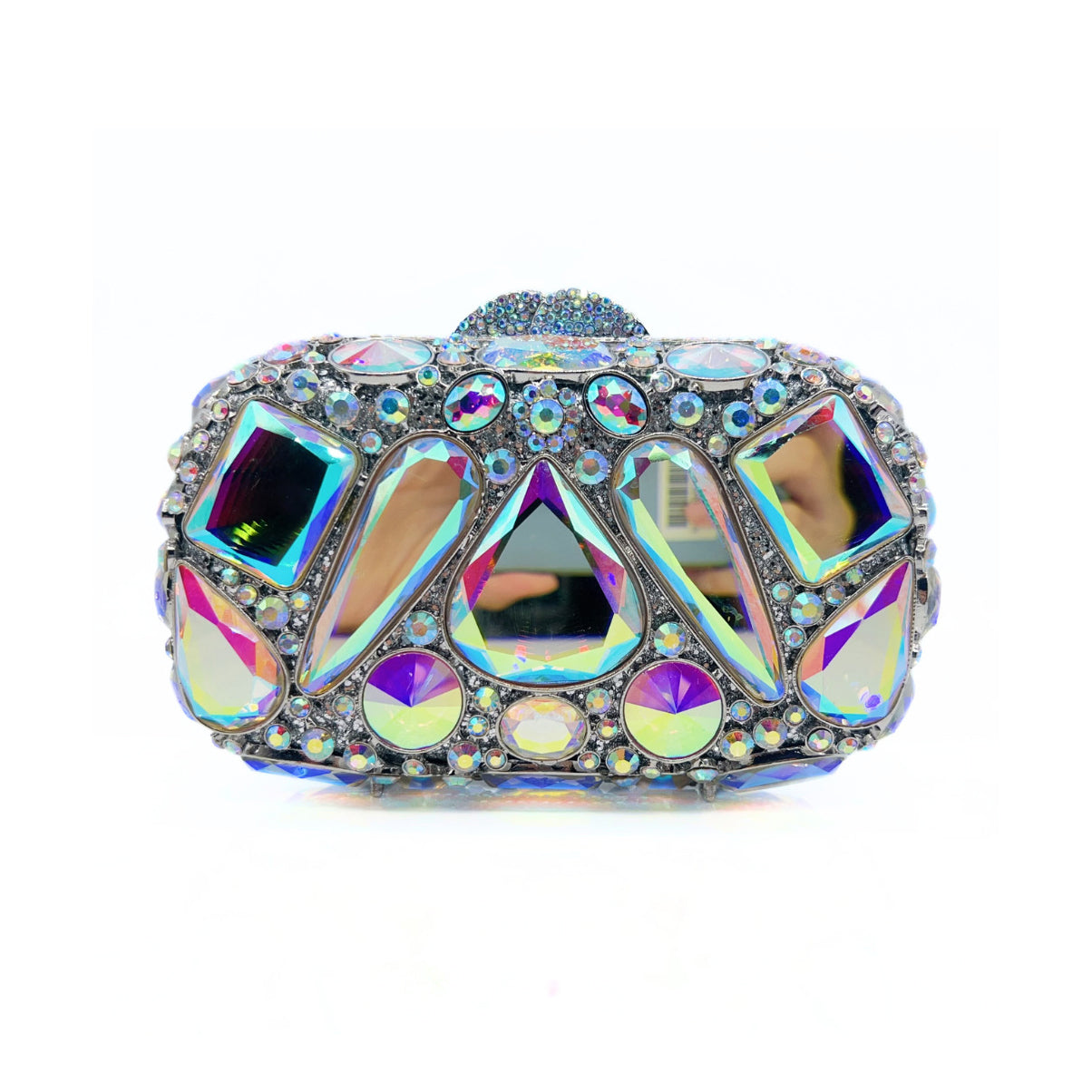 Rhinestone Evening Clutch Multi Color Jeweled Wedding Bag with sparkling gems and crystals.