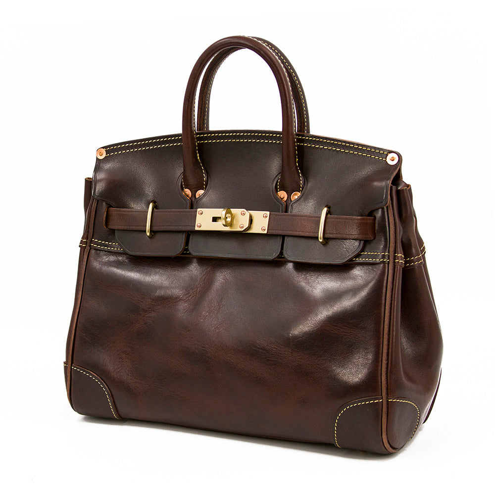 Genuine Leather Top Handle Tote 15in Structured Handbag