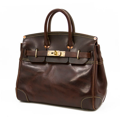 Genuine Leather Top Handle Tote 15in Structured Handbag