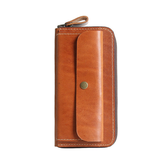 Full Grain Leather Zip Around Wallet Card Holder Phone Organizer