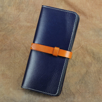 Handmade Full Grain Leather Long Wallet Card Slots Clutch 7.9in