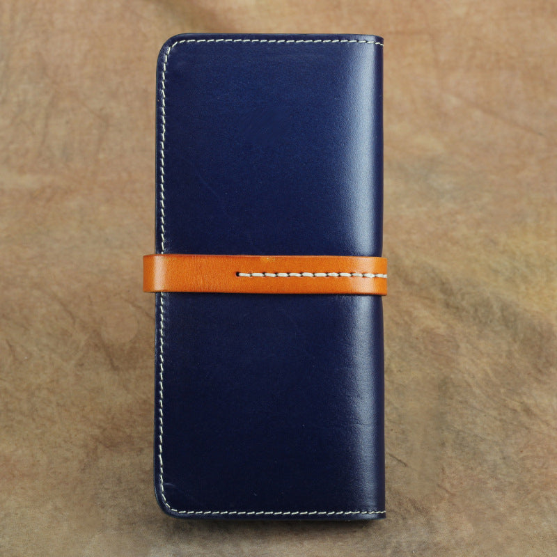 Handmade Full Grain Leather Long Wallet Card Slots Clutch 7.9in