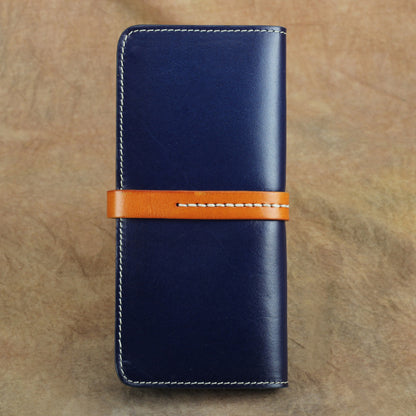 Handmade Full Grain Leather Long Wallet Card Slots Clutch 7.9in