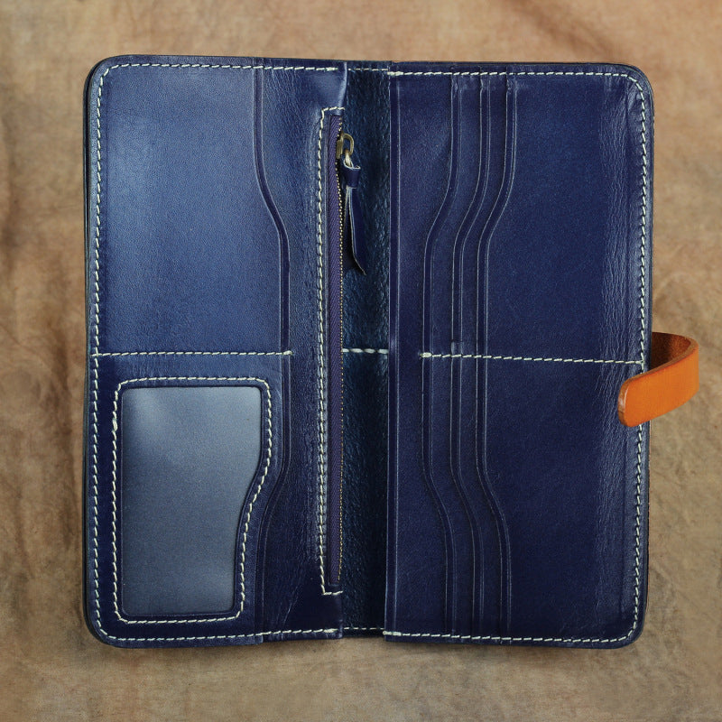 Handmade Full Grain Leather Long Wallet Card Slots Clutch 7.9in